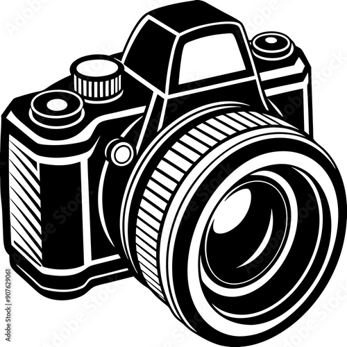 DSLR camera with a lens art vector illustration