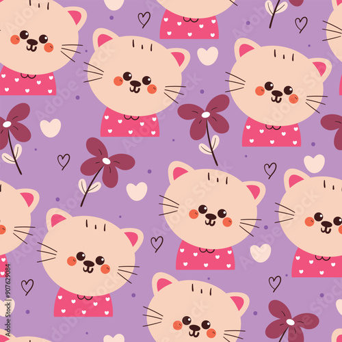 Wallpaper Mural seamless pattern cartoon cat and flower. cute animal wallpaper for fabric print, gift wrap paper Torontodigital.ca