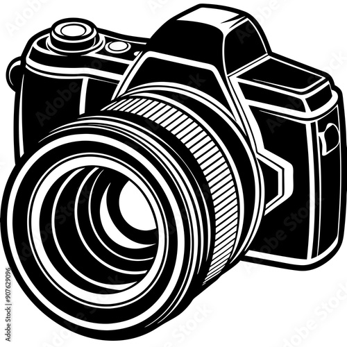 DSLR camera with a lens art vector illustration