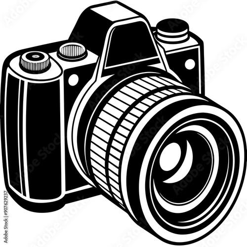 DSLR camera with a lens art vector illustration