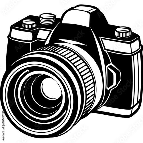 DSLR camera with a lens art vector illustration