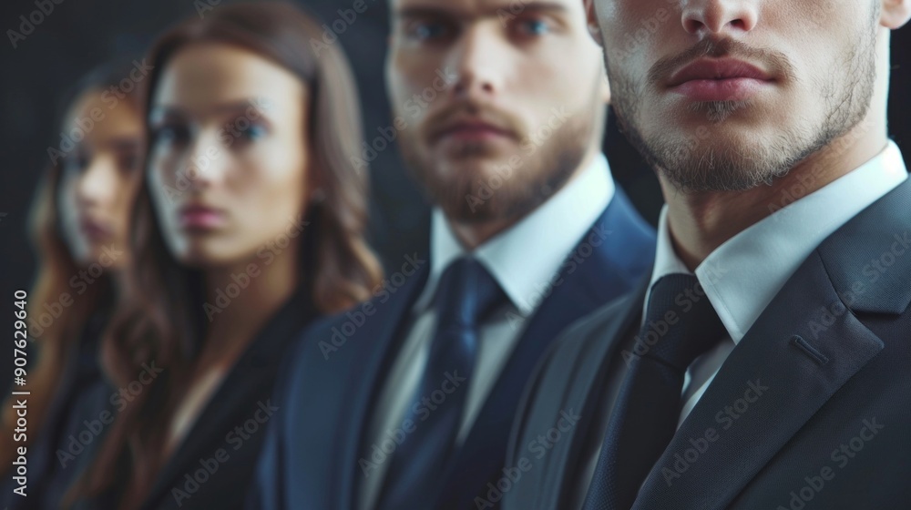 A group of four people are dressed in suits and ties A group of four people are dressed in suits and ties