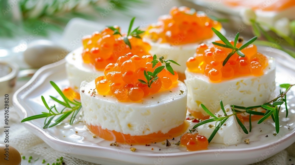 Gourmet Delight: Appetizing Salmon Red Caviar and Fresh Cheese Platter Gourmet Delight: Appetizing Salmon Red Caviar and Fresh Cheese Platter