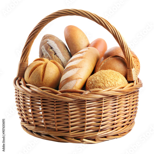 basket with bread isolated on white background , png format
