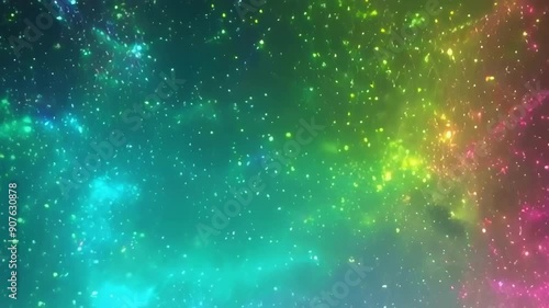 A vibrant cosmic backdrop featuring swirling colors and shimmering stars, creating a mesmerizing, ethereal atmosphere