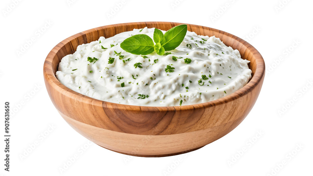 Delicious Tzatziki Sauce in a Wooden Bowl Isolated on Transparent Background Delicious Tzatziki Sauce in a Wooden Bowl Isolated on Transparent Background