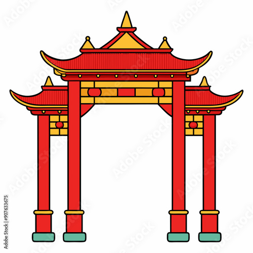 Eastern Chinese arch art vector illustration