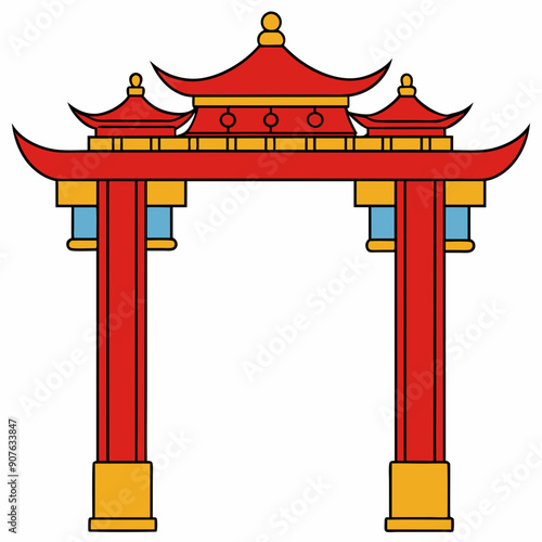 Eastern Chinese arch art vector illustration