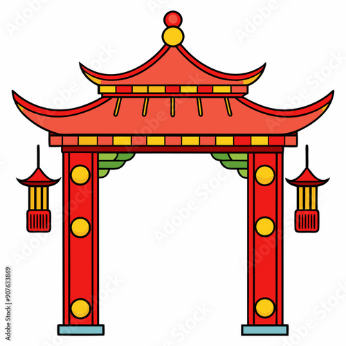 Eastern Chinese arch art vector illustration