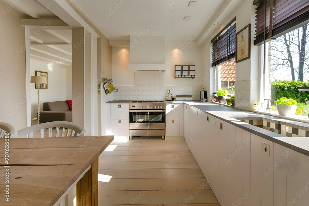 Bright and airy modern kitchen with white cabinetry and natural light. Bright and airy modern kitchen with white cabinetry and natural light.