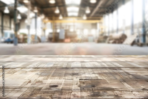 Wallpaper Mural Wooden tabletop with a blurred industrial background. Torontodigital.ca