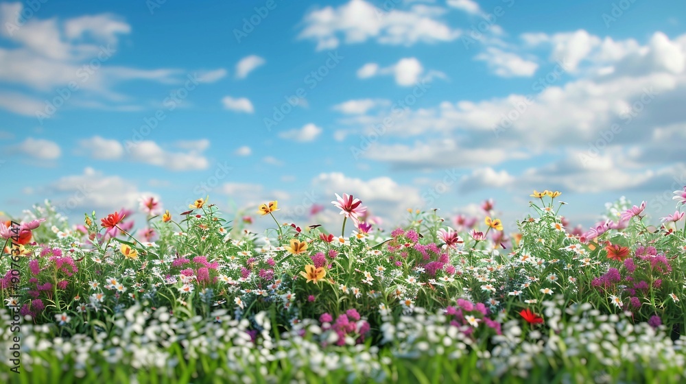 Easter Eggs, Bunny, and Spring Flowers in Meadow - Vibrant Spring Background with Copy Space for Easter Concept Easter Eggs, Bunny, and Spring Flowers in Meadow - Vibrant Spring Background with Copy Space for Easter Concept