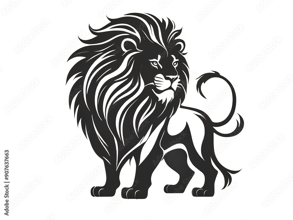 Obraz premium Majestic black silhouette lion roaring, logo icon, illustration, transparent background