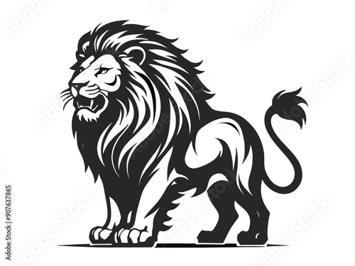 Majestic lion roaring logo icon, black silhouette, on a transparent background photo