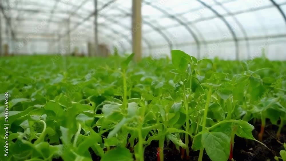 Close up view of vibrant seedlings in a greenhouse, showcasing growth and sustainability through nature's processes Close up view of vibrant seedlings in a greenhouse, showcasing growth and sustainability through nature's processes