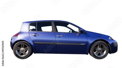 3D rendering sports car private car family car blue color with white background, can be used as walpeper and wall display