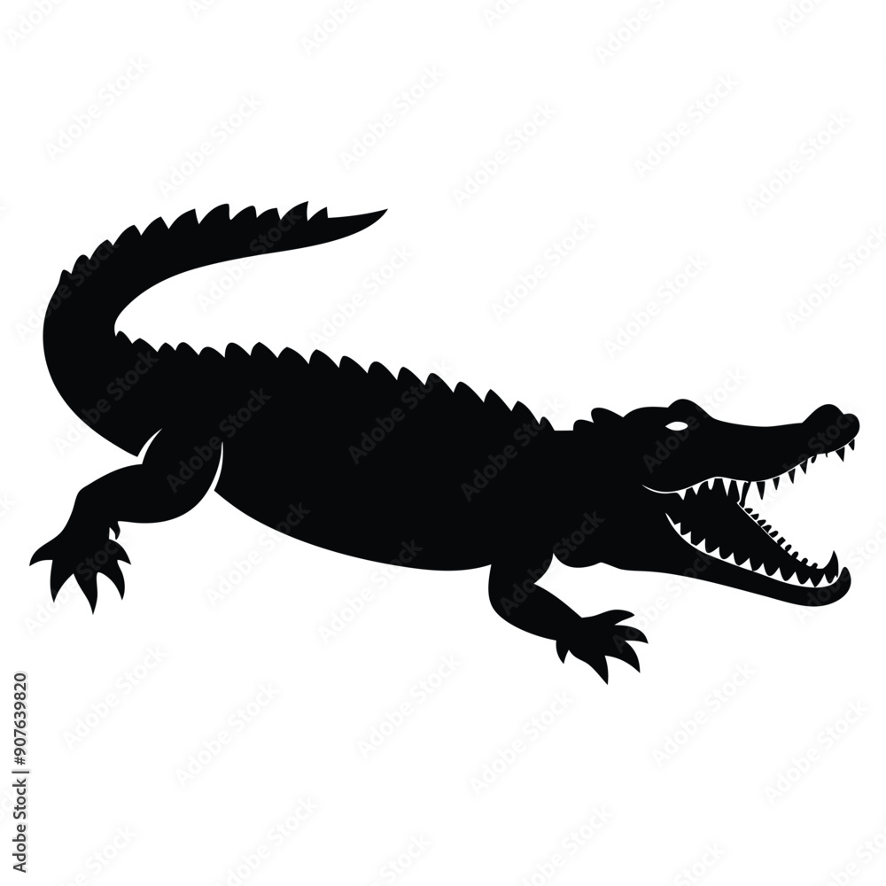 Fototapeta premium a Crocodile, alligator vector silhouette, 