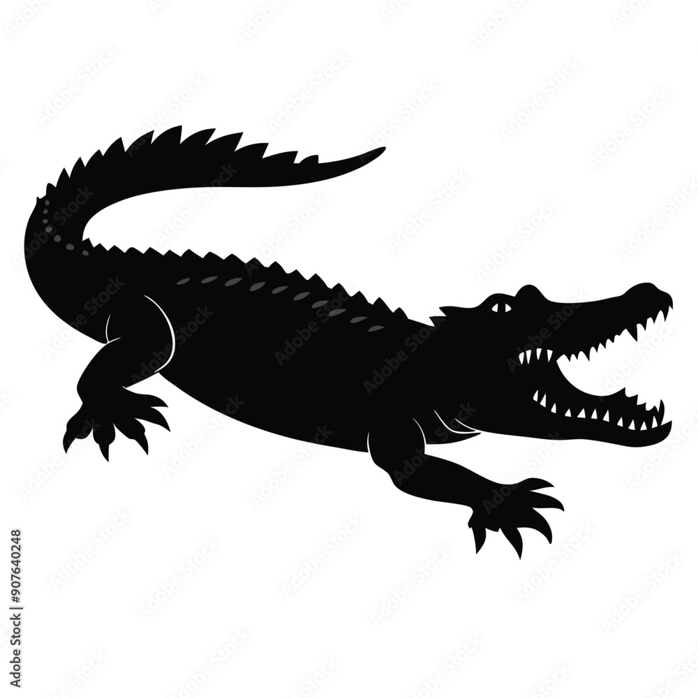Fototapeta premium a Crocodile, alligator vector silhouette, 
