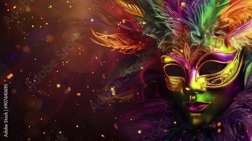 Wallpaper Mural Mardi Gras carnival mask with green, purple and gold colors. Mardi Gras carnival background with a decorative mask. Mardi Gras carnival mask with colorful feathers on dark background. Copy space area  Torontodigital.ca