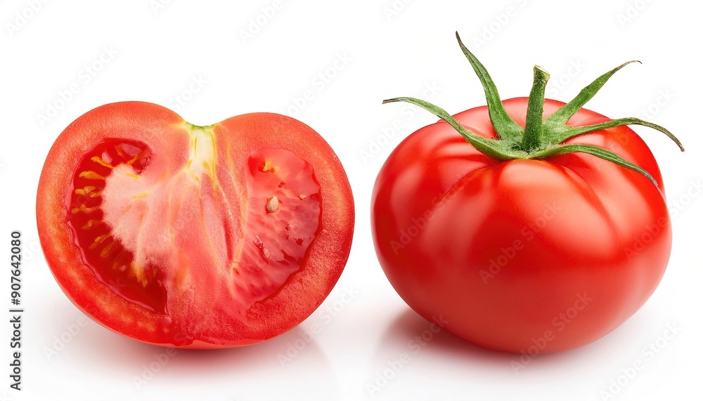 Vine ripe beefsteak beef steak red tomato - the edible berry of the plant - Solanum lycopersicum - ready to be cut, cooked and eaten or used as an ingredient in cooking. isolated on white background Vine ripe beefsteak beef steak red tomato - the edible berry of the plant - Solanum lycopersicum - ready to be cut, cooked and eaten or used as an ingredient in cooking. isolated on white background