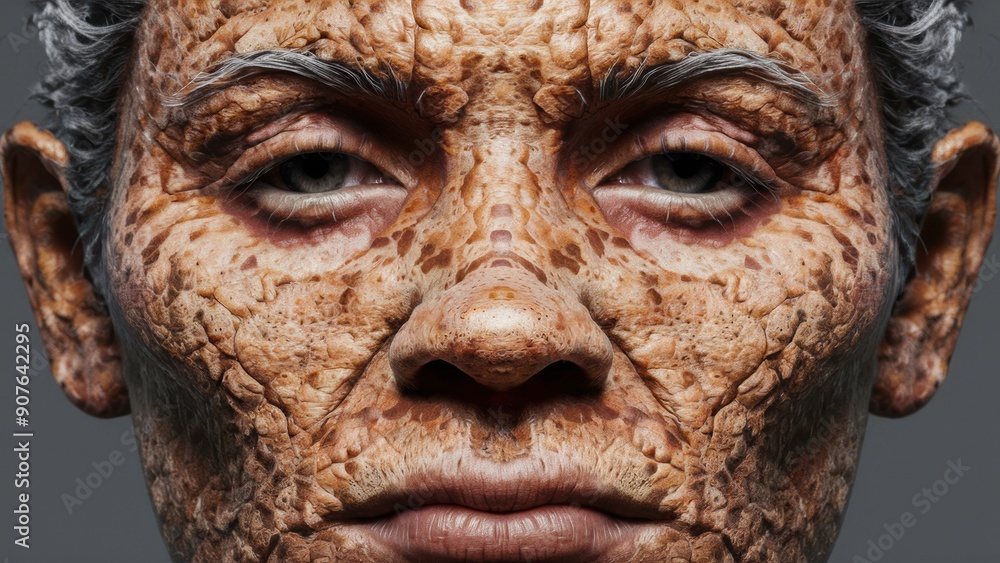 A close up of a man's face with wrinkles and freckles, AI A close up of a man's face with wrinkles and freckles, AI