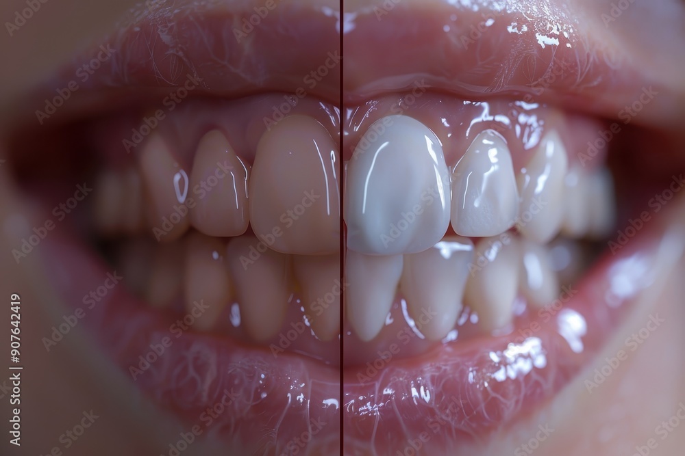 Obraz premium Two different sets of teeth, one with a white filling and the other without