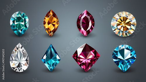 Six colored diamonds on a gray backdrop