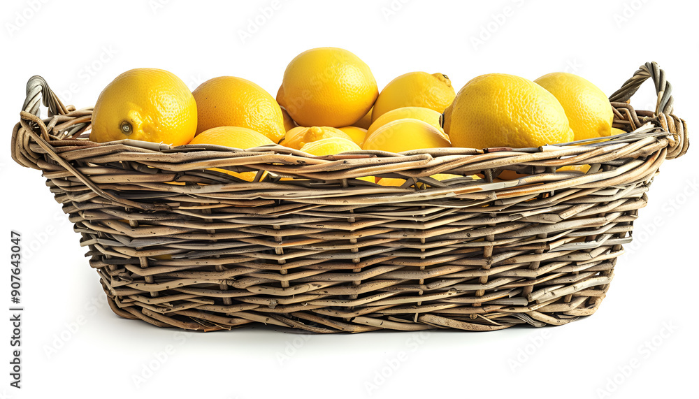 Ripe lemons in wicker basket isolated on white background Ripe lemons in wicker basket isolated on white background