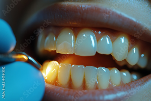 A close-up image of a smile revealing dark teeth in need of whitening. The focus is on the discoloration and the need for dental treatment