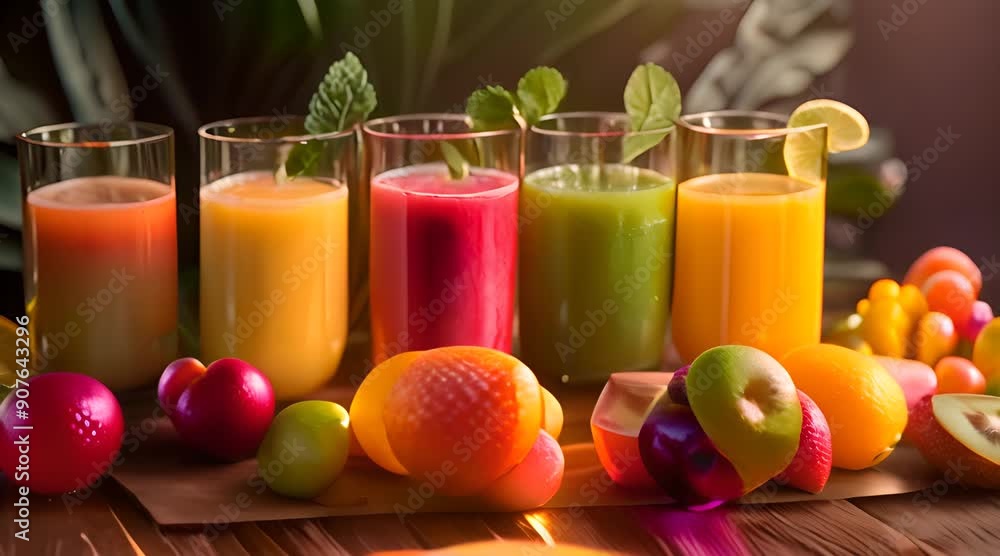 Freshly Squeezed Juice with Colorful Fruits Freshly Squeezed Juice with Colorful Fruits