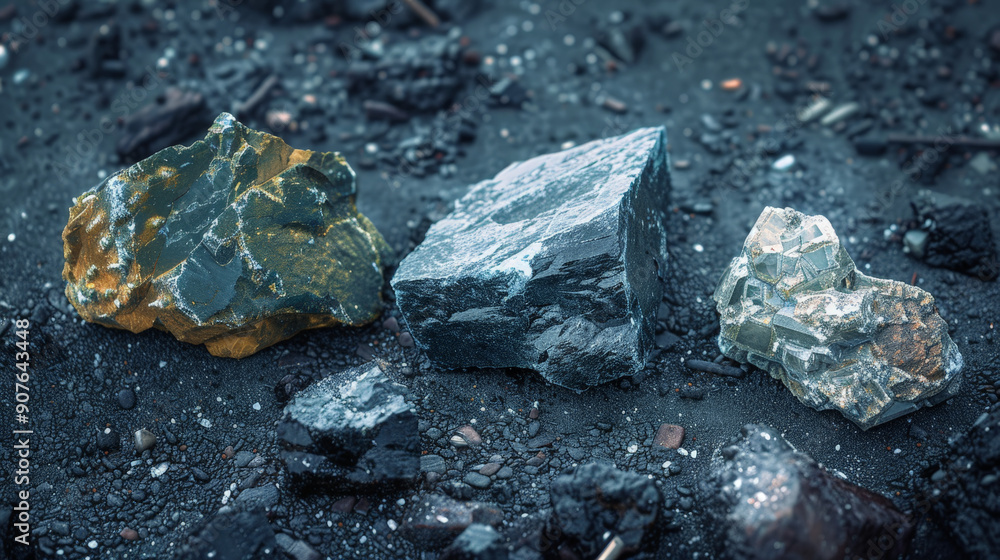 Fototapeta premium raw lithium samples on dark surfaces