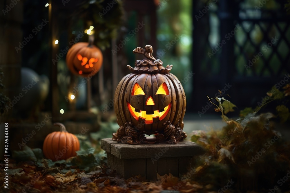 Fototapeta premium Halloween pumpkin craft face.