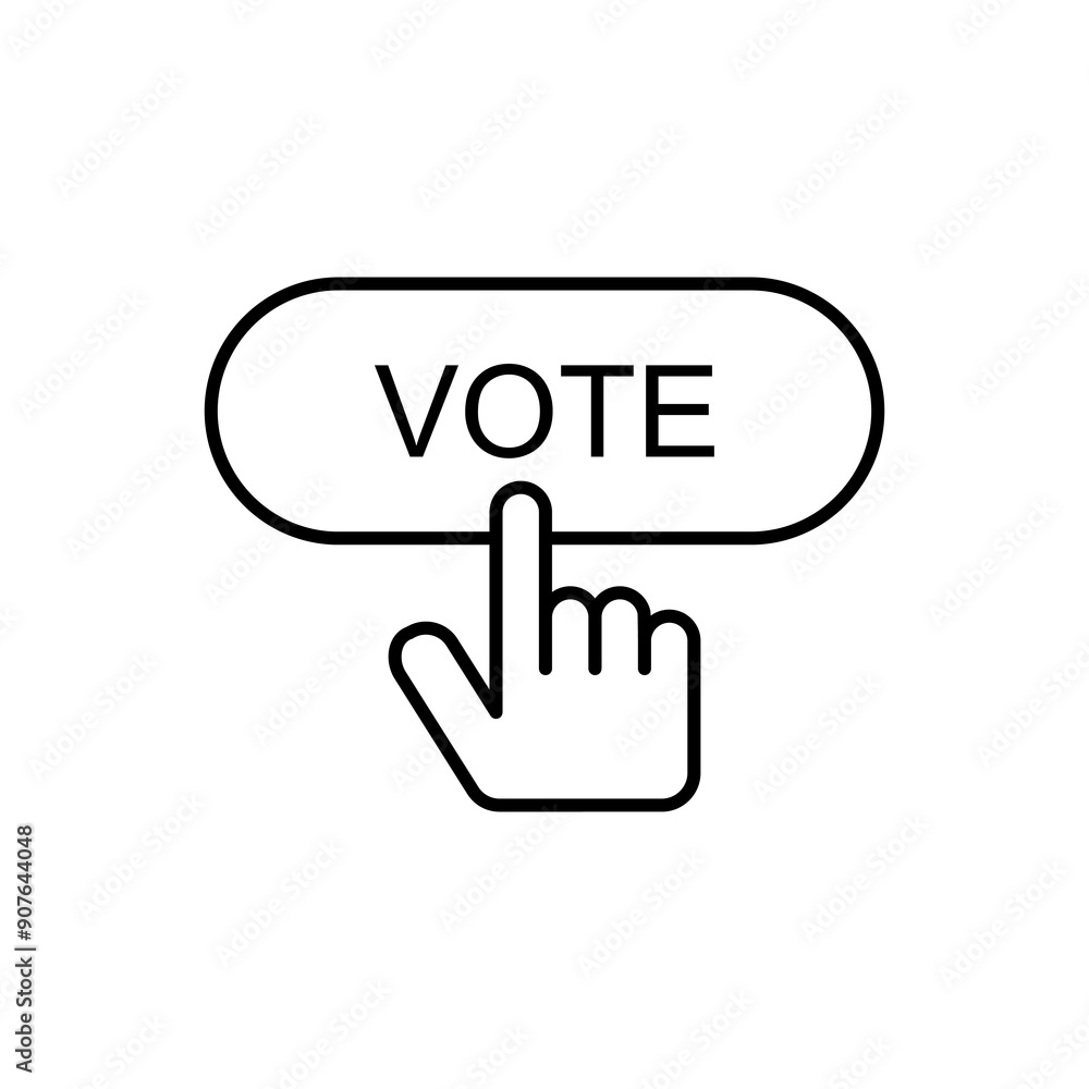 Hand pressing vote button icon, Polling, Voting election with hand sign,vector illustration isolated white background. Hand pressing vote button icon, Polling, Voting election with hand sign,vector illustration isolated white background.