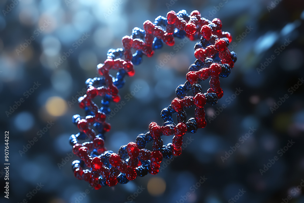 Close-up of a vibrant DNA helix with colorful molecules, showcasing genetic structure and science in a microscopic view.
Close-up of a vibrant DNA helix with colorful molecules, showcasing genetic structure and science in a microscopic view.