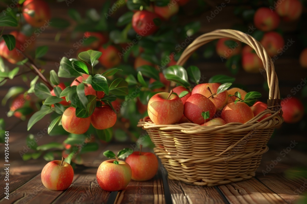 A basket full of apples is on a green background A basket full of apples is on a green background