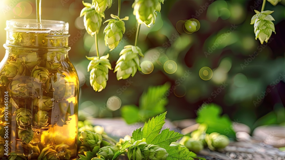 drops of hop essential oil. Selective focus drops of hop essential oil. Selective focus