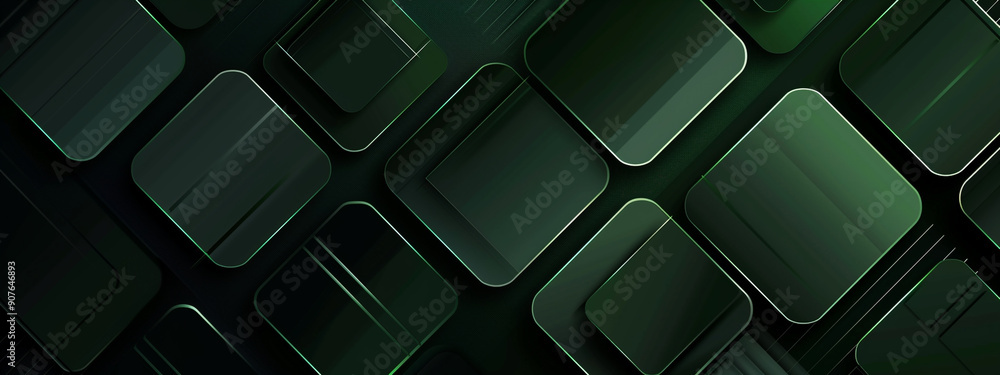 A geometric abstract green background with rectangular boxes creates a ...
