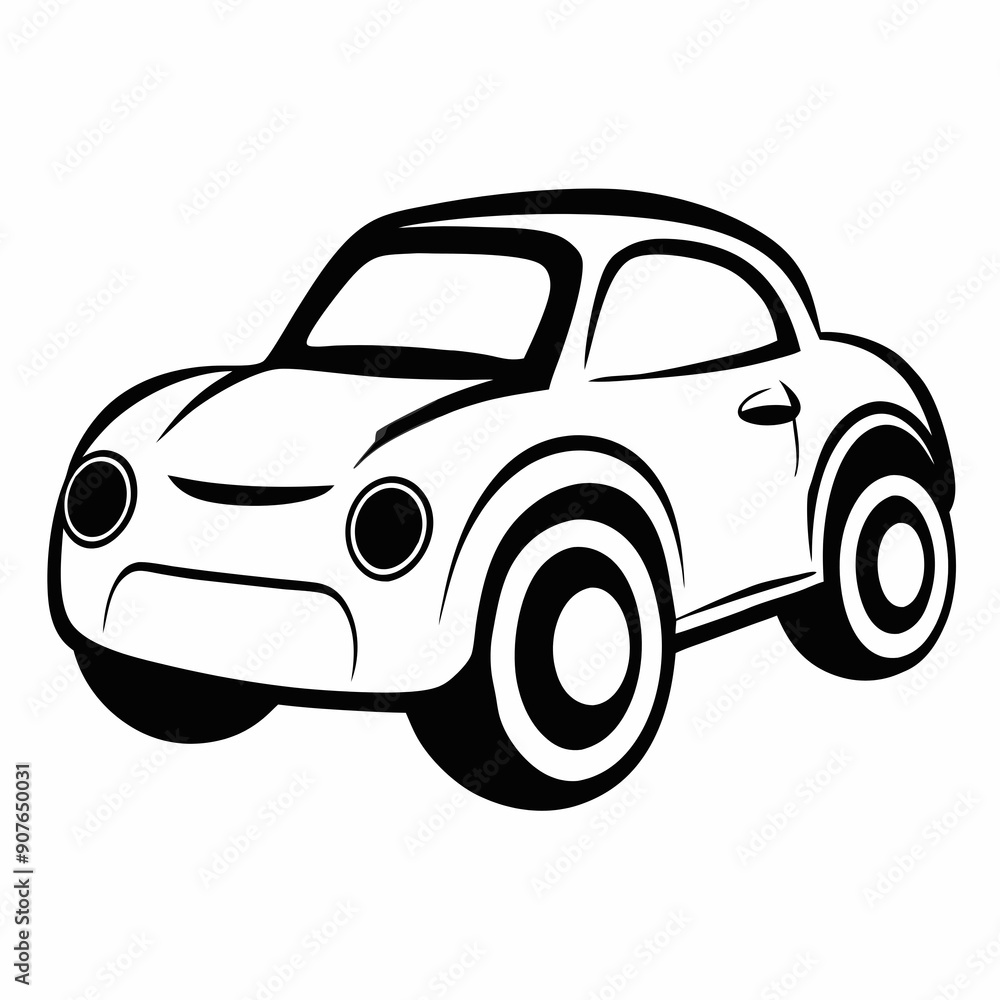 Toy car illustration, black and white, children's toy with copy space Toy car illustration, black and white, children's toy with copy space