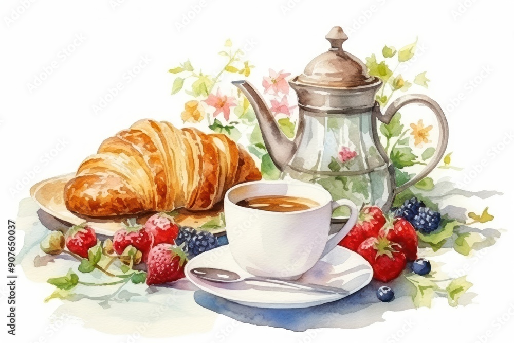 Croissant breakfast coffee teapot. Croissant breakfast coffee teapot.