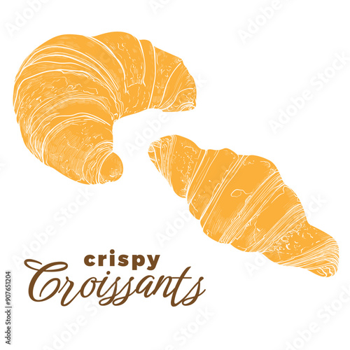 Fresh croissants illustration. Hand drawn vector food assets with top and side view. Easy to edit and use vector food assets. Each vector is one united shape.