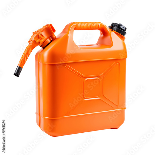 Orange Plastic Gasoline Canister Isolated on Transparent Background photo