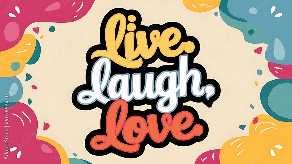 Live, Laugh, Love colorful background and text (T-shirt Design Motivational Quote, Illustration ,Typography) Live, Laugh, Love colorful background and text (T-shirt Design Motivational Quote, Illustration ,Typography)
