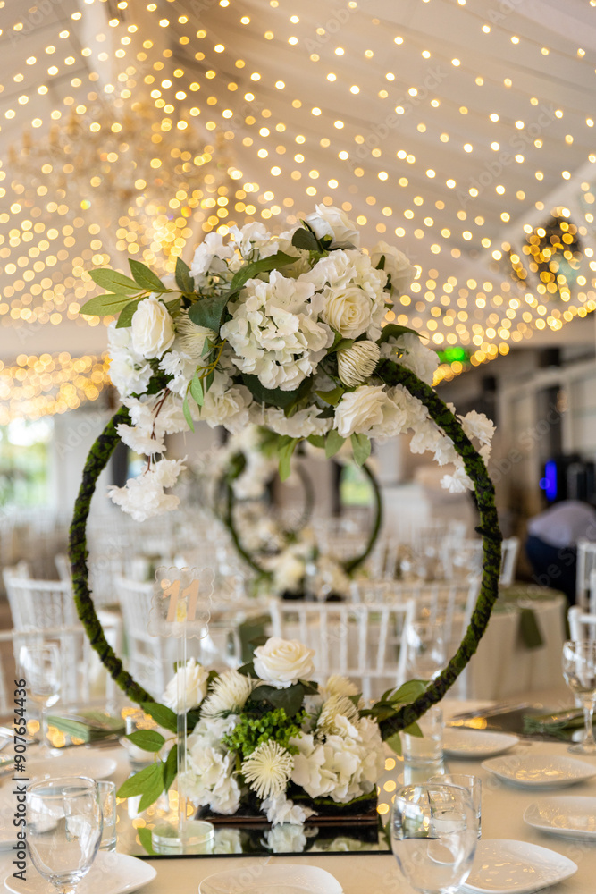 Luxury Wedding Venue: Beautifully Decorated Table with Floral Hoops