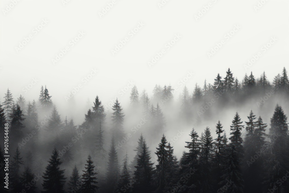 Forest tree fog outdoors. Forest tree fog outdoors.