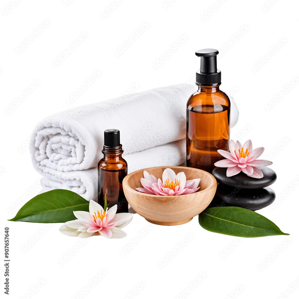 Relaxing Spa Set Isolated on Transparent Background Relaxing Spa Set Isolated on Transparent Background