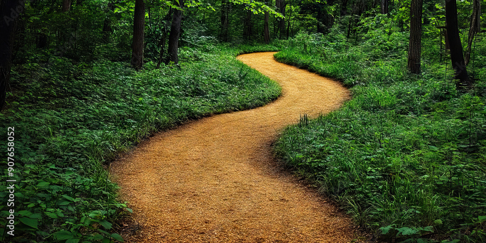 Obraz premium A New Path Unfolding: A winding dirt path stretches into the distance, leading to an inviting clearing in the woods
