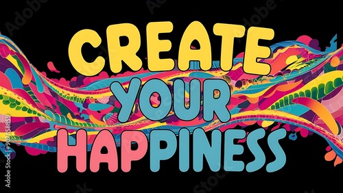 Create Your Happiness colorful background and text (T-shirt Design Motivational Quote, Illustration ,Typography)