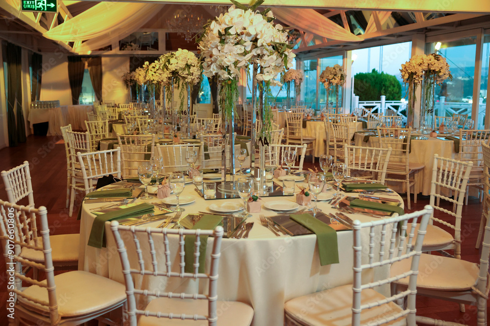 Luxury Wedding: Beautifully Decorated Venue with Floral Arrangements