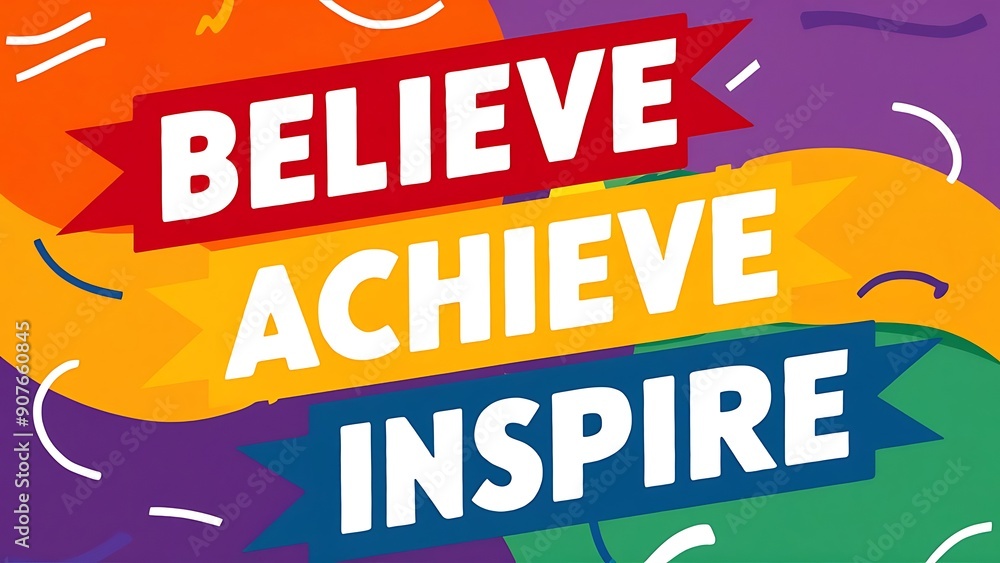 Obraz premium Believe, Achieve, Inspire colorful background and text (T-shirt Design Motivational Quote, Illustration ,Typography)