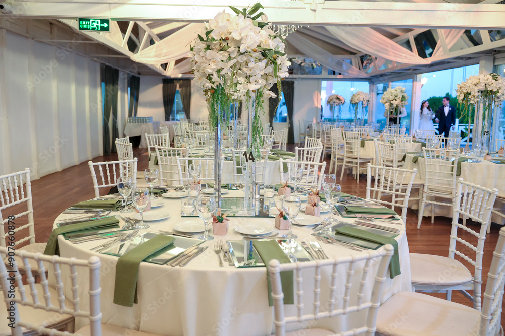 Luxury Wedding: Beautifully Decorated Venue with Floral Arrangements